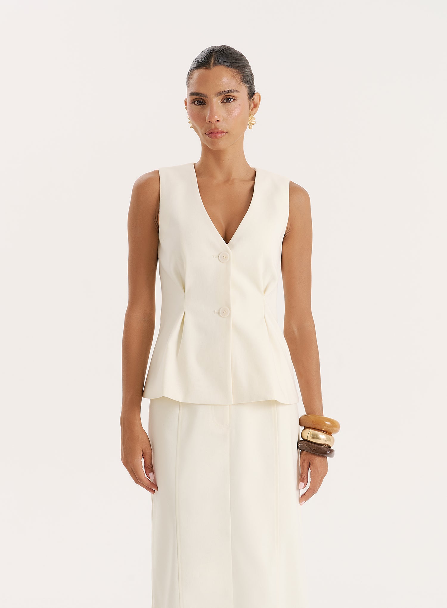 Cream Tailored Cinched Waistcoat